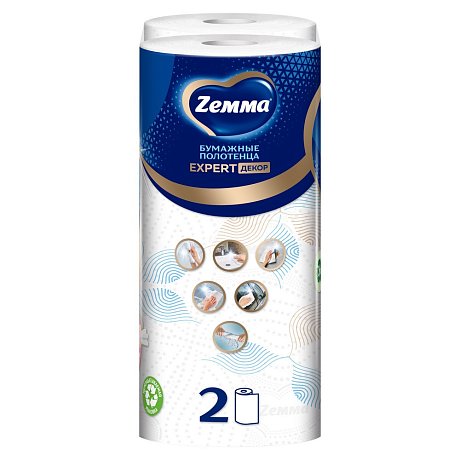 Полотенца бумажные Zemma Expert, 2 рулона, 3 слоя, декор