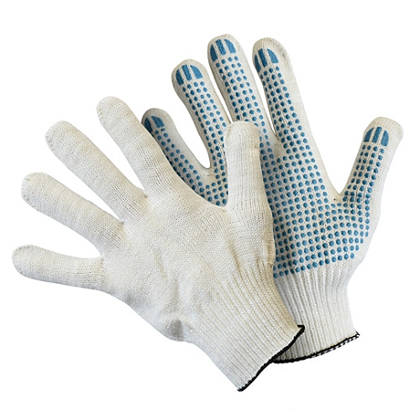 Перчатки трикотажные х/б, с ПВХ покрытием Точка из 6-и нитей, 10 кл. вязки, белый, без и/у