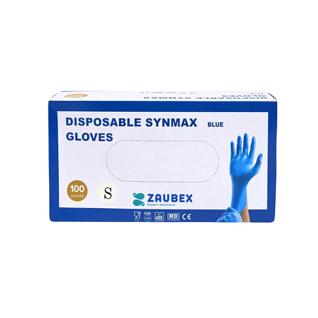 Перчатки виниловые  Zaubex Synmax, одноразовые, р-р S, 100 шт/уп, голубой