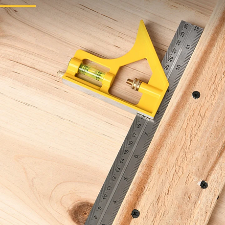 Линейка Deli EDL7300Y, с угольником и уровнем, металл, пластик, 30 см