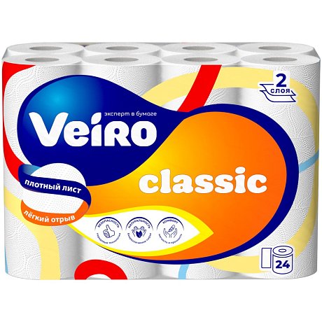 Бумага туалетная Veiro Classic, 4 рулона, 2 слоя, белый