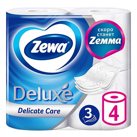 Бумага туалетная Zewa Deluxe, 4 рулона, 3 слоя