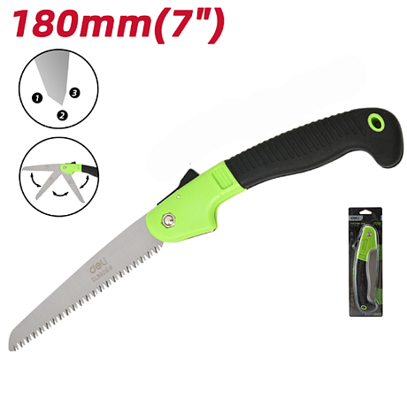 Ножовка по дереву Deli EDL580618, 180 мм, складная, зеленый, черный