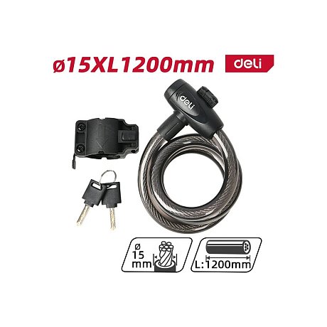 Замок тросовый велосипедный Deli YS EDL508063, 15х1200мм, ключи 2 шт