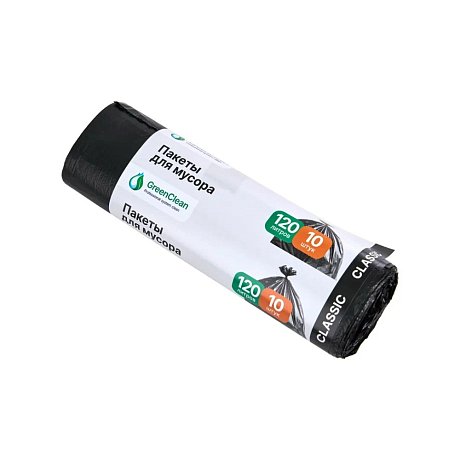 Мешки для мусора Mirpack Classic , 12мкм, ПНД , 65х100см, 120л, 10шт/рулон, черный