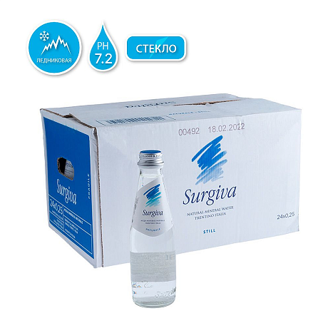 Вода минеральная "Surgiva", 0.25 л, негазированная, 24 бут/упак, стеклянная бутылка
