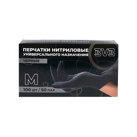 Перчатки нитриловые неопудренные одноразовые  BVB, р-р M, 100 шт./уп., черный