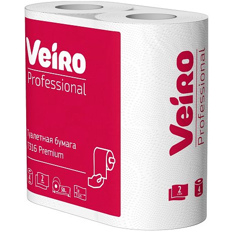 Бумага туалетная Veiro Professional Premium, в стандартных рулонах, 4 рулона, 50 м, 2 слоя (T316)