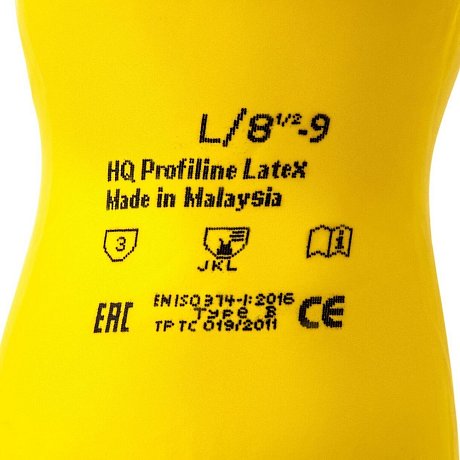 Перчатки латексные HQ Profiline, р-р L, с х/б покрытием, желтый