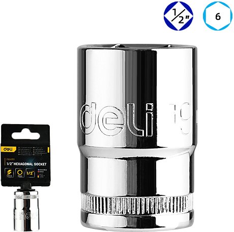 Головка торцевая шестигранная Deli YS EDQ4019 1/2