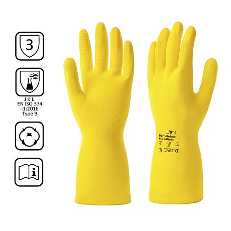 Перчатки латексные HQ Profiline, р-р L, с х/б покрытием, желтый