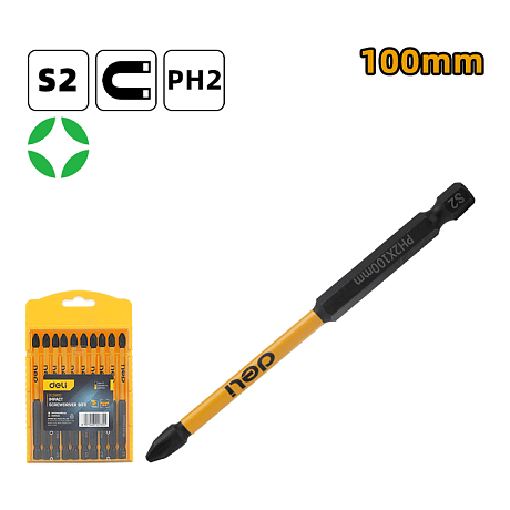Бита ударная Deli YS EDL251100, 10 шт., PH2 x 100 мм