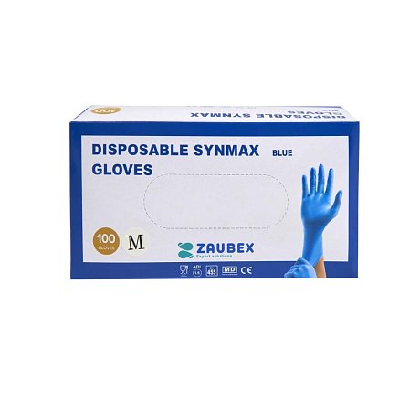 Перчатки виниловые  Zaubex Synmax, одноразовые, р-р M, 100 шт/уп, голубой