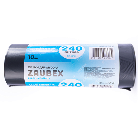 Мешки для мусора Zaubex, 35 мкм, 240 л, 10 шт/рулон, черный
