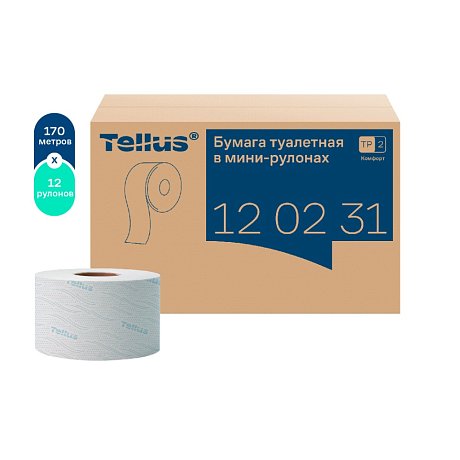 Бумага туалетная Tellus Комфорт T2, в мини-рулонах, 170 м, 2 слоя (120231)