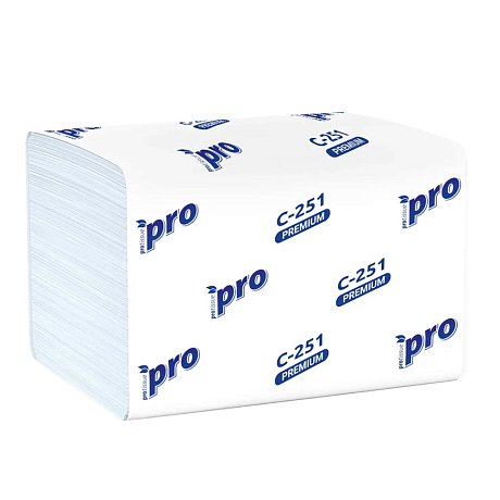 Салфетки бумажные PROtissue 16х21см, 2 слоя, V - сложение, белый, 200 листов (C251)