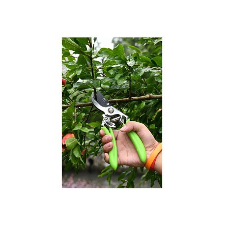Секатор садовый цельнокованный Deli GS EDL580207, пружина, тефлон, 215 мм., черный, зеленый
