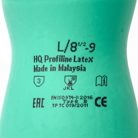 Перчатки латексные HQ Profiline, р-р M, с х/б покрытием, зеленый