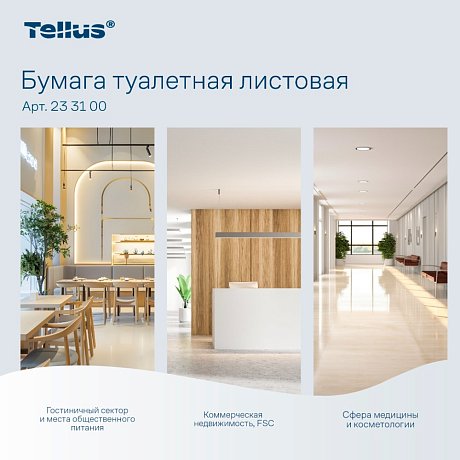 Бумага туалетная Tellus Премиум TР3, листовая, 200 листов, 2 слоя (233100)