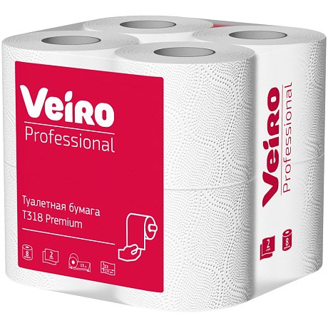 Бумага туалетная Veiro Professional Premium, в стандартных рулонах, 8 рул, 15 м, 2 слоя (T318)