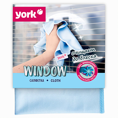 Салфетка для окон и стекла из микроволокна YORK Window, 30х30см, голубой
