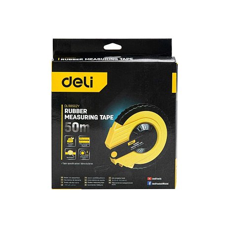 Мерная лента Deli YS EDL9850ZY, 50 м х 14,5 мм, лента фиберглас, пластиковый корпус, желтый, черный