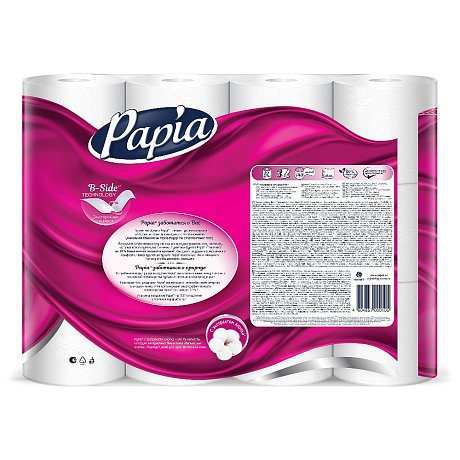 Бумага туалетная Papia 16,5 м, 3 слоя, 12 рулонов, 100% целлюлоза