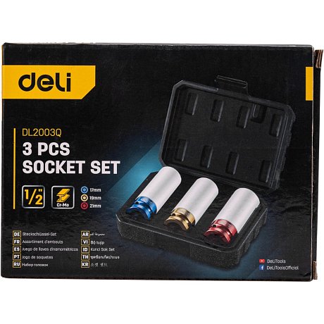 Набор головок торцевых ударных Deli YS EDL2003Q, 17/19/21 мм, 1/2