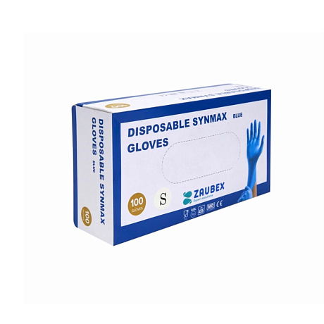 Перчатки виниловые  Zaubex Synmax, одноразовые, р-р S, 100 шт/уп, голубой