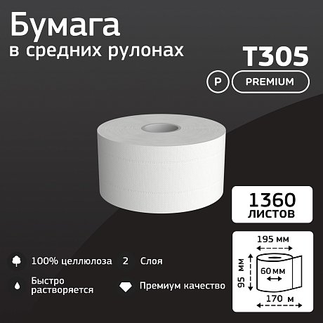 Бумага туалетная Veiro Professional Premium, 2 слоя, 1 рулон, 170 м (T305)