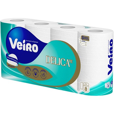 Бумага туалетная  Veiro Delicate, 8 рулонов, 3 слоя, белый (T319)