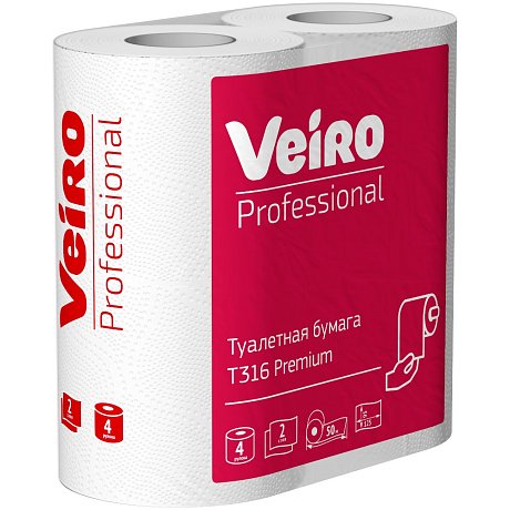 Бумага туалетная Veiro Professional Premium, в стандартных рулонах, 4 рулона, 50 м, 2 слоя (T316)