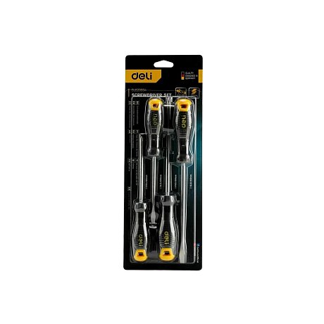 Набор отверток Deli YS EDL620004, 4 шт, SL5x100, SL6x150, PH1x100, PH2x150, черный, желтый