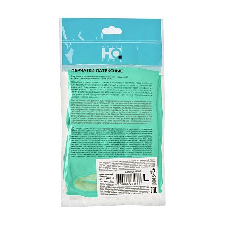 Перчатки латексные HQ Profiline, р-р M, с х/б покрытием, зеленый