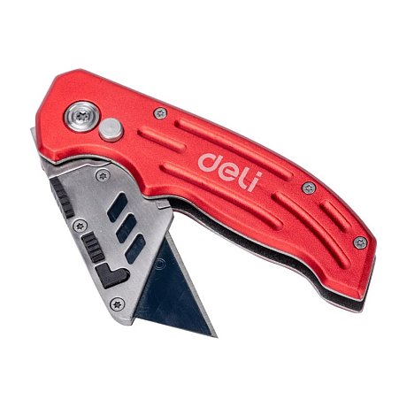 Нож строительный складной Deli RS EDL040, трапеция, 19T, красный