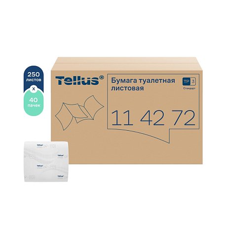 Бумага туалетная  Tellus Стандарт, TР3, листовая, 250 листов, 1 слой (114272)
