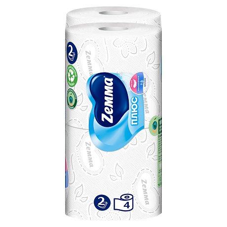 Бумага туалетная Zemma Плюс, 4 рулона, 2 слоя, белый
