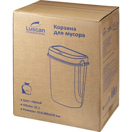 Корзина для мусора Luscan Prof Etalon, 32 л, с крышкой, черный