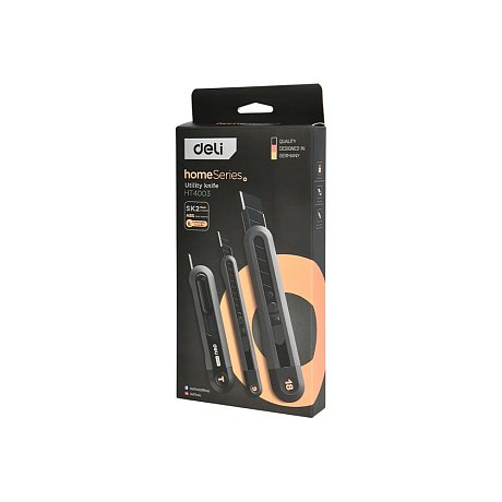 Набор ножей строительных Deli HS EHT4003, 3 шт (ножи 9мм/18мм/трапеция), Soft Touch, черный