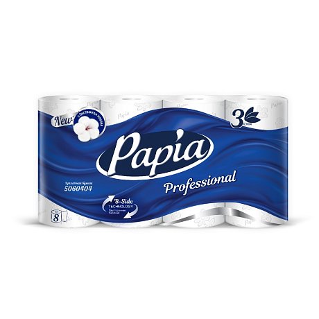 Бумага туалетная  Papia Professional, 16,5 м, 3 слоя, 8 рулонов, 100% целлюлоза
