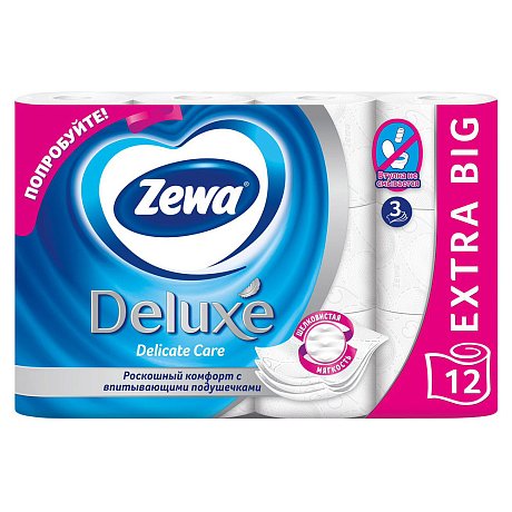 Бумага туалетная Zewa Deluxe, 12 рулонов, 3 слоя, белый