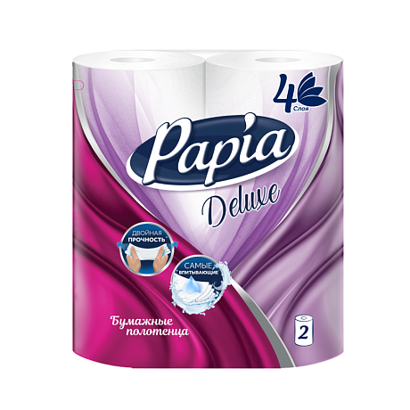 Полотенца бумажные Papia Deluxe в рулонах, 13,2 м, 4 слоя, 2 рулона, 100% целлюлоза