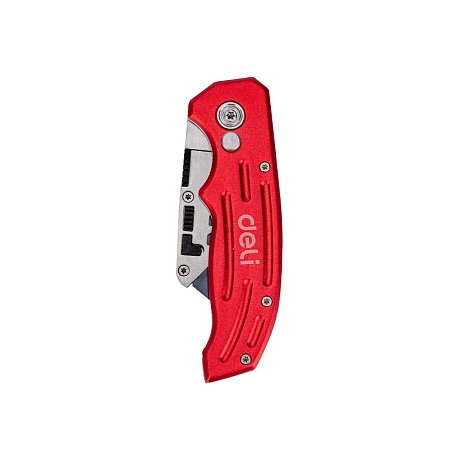 Нож строительный складной Deli RS EDL040, трапеция, 19T, красный