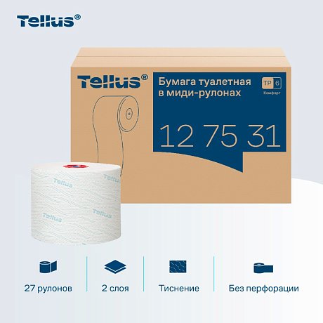 Бумага туалетная Tellus Комфорт T6, в миди-рулонах 100 м, 2 слоя (127531)