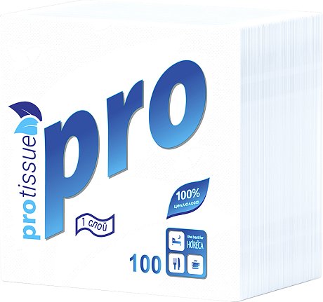 Салфетки бумажные PROtissue 24х24см, 1 слой, цв.белый, 100 листов (C184)
