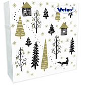 Салфетки бумажные Veiro, 33х33 см, с рисунком Лиса в зимнем лесу