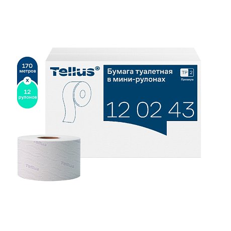 Бумага туалетная Tellus Премиум T2, в мини-рулонах, 170 м, 2 слоя (120243)