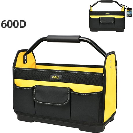 Сумка для инструментов Deli YS EDL586111, 420х210х380 мм, открытая, ткань Oxford, черный, желтый