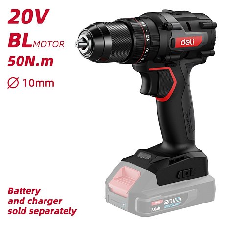 Дрель-шуруповерт Deli RS EDE-CZ20-2, аккум., без аккумуляторов и ЗУ, 20 В, 50 Нм, коробка