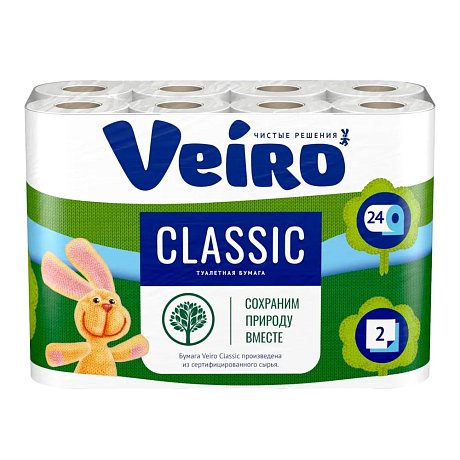 Бумага туалетная Veiro Classic, 24 рулона, 2 слоя, белый